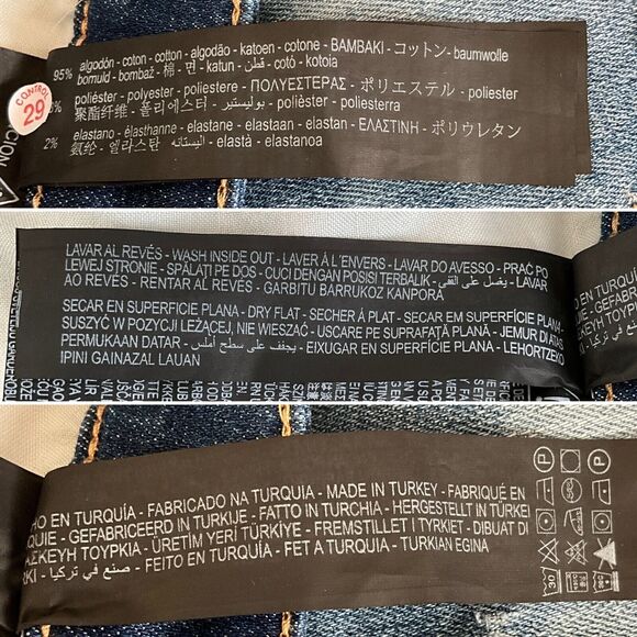 Zara Distressed Patchwork Tapered Skinny Jeans Blue32 - Picture 8 of 12